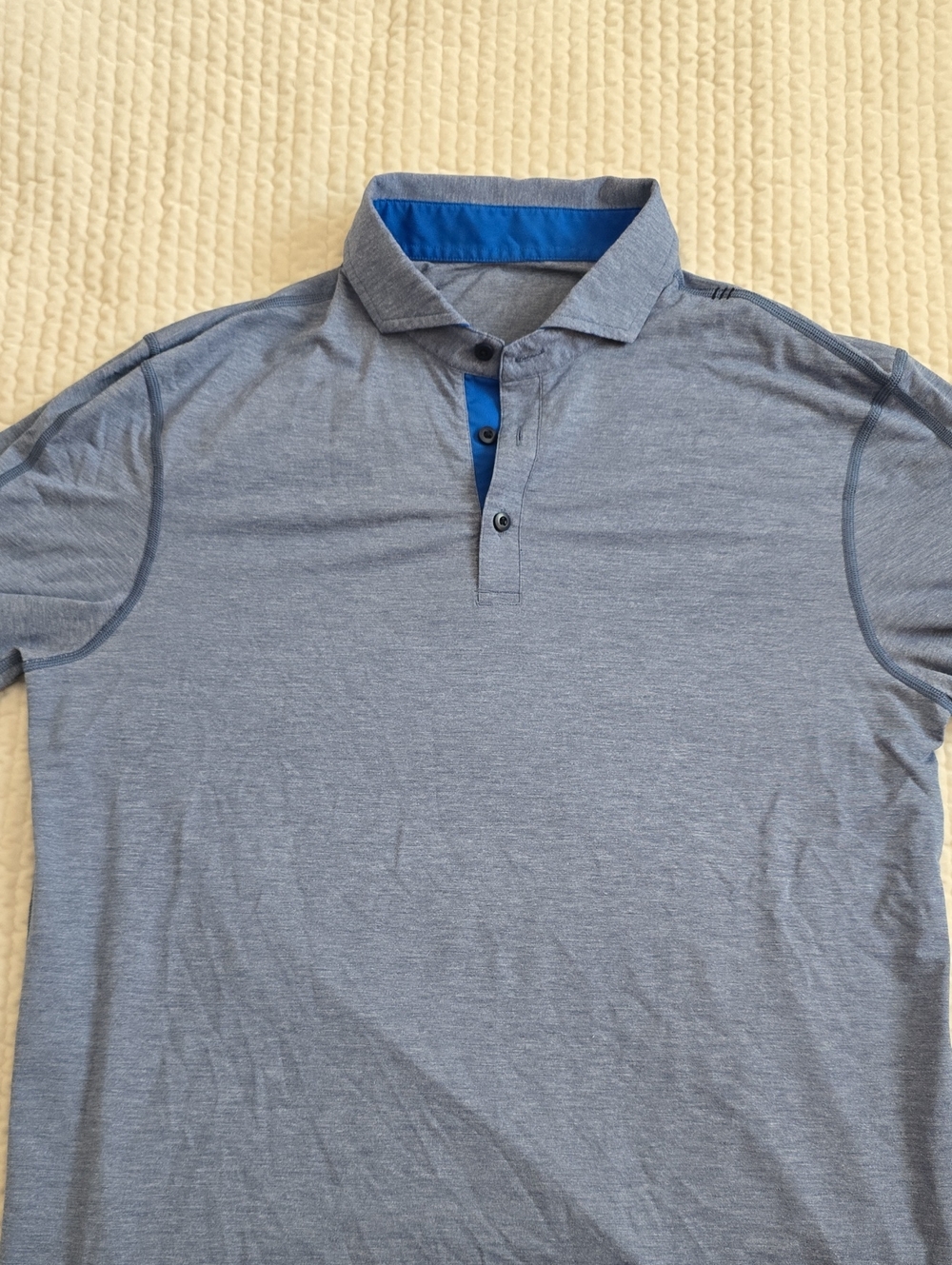 Lululemon Men's Heather Blue Polo Shirt - Classic Short Sleeve - Size L